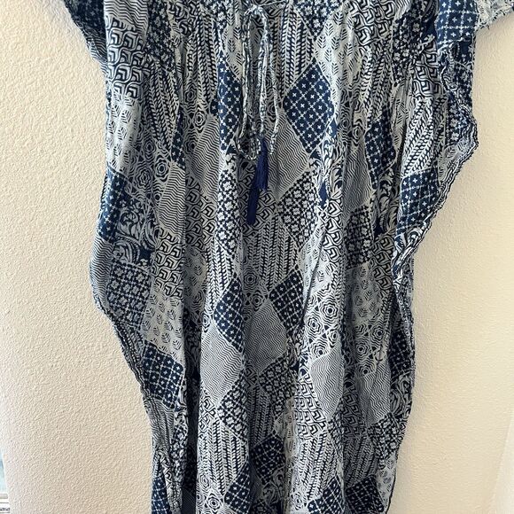 World Market Women’s Kaftan One Size Dress Cover-Up Blue Patchwork Prink Boho - Picture 6 of 13